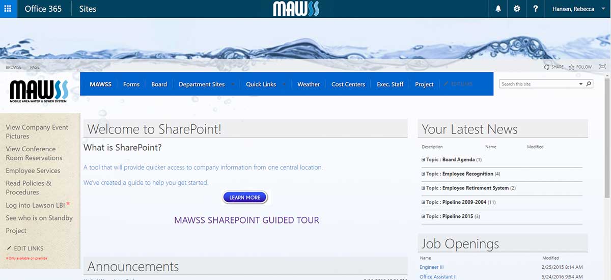 mawss new sharepoint home page